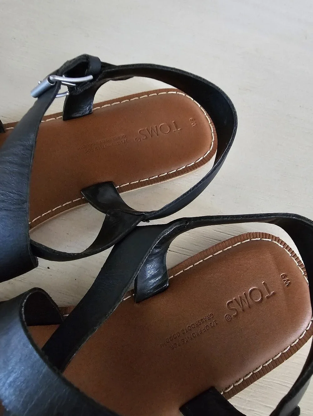 Toms Black Strappy Leather Sandals
